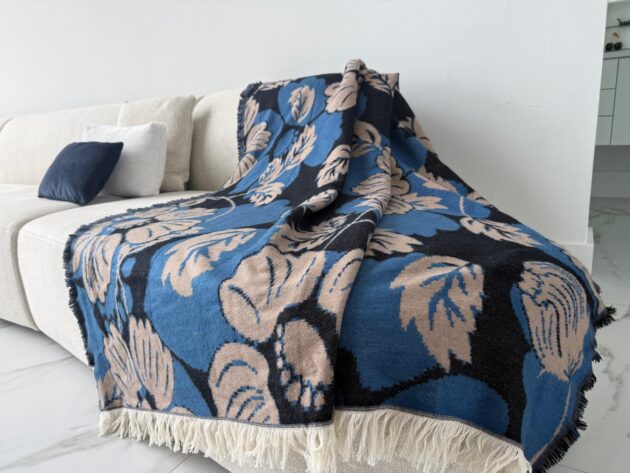 Stanzadeals Premium Acrylic Cotton Throw – Woven Jacquard Design | Black & Blue | 50 x 60 in