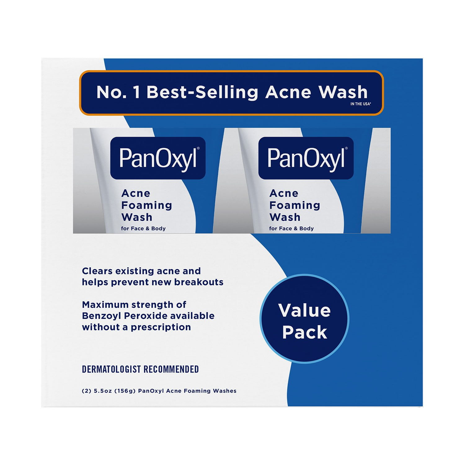 PanOxyl Acne Foaming Wash, 10% Benzoyl Peroxide, 5.5 oz., 2 pk.