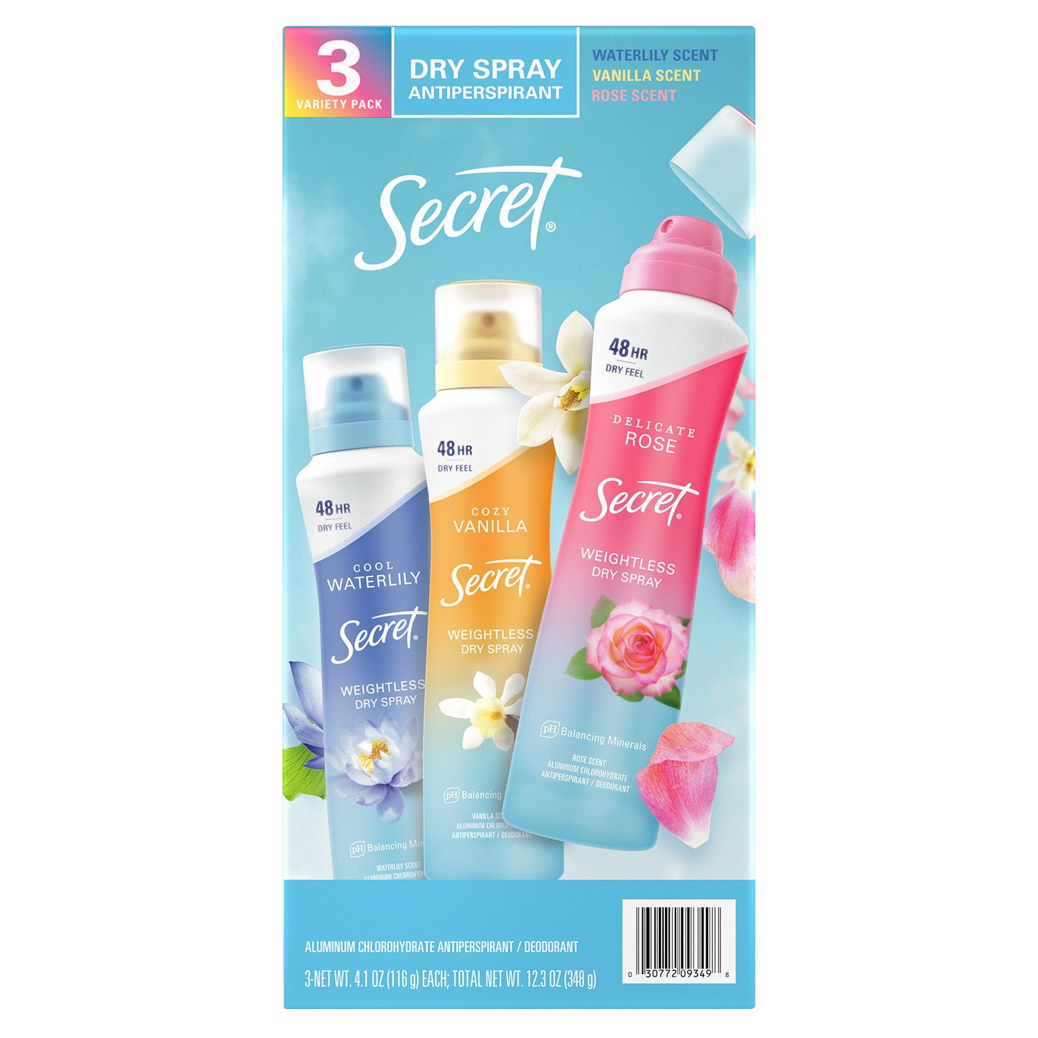 Secret Dry Spray Women's Antiperspirant Deodorant, Vanilla, Wild Rose & Waterlily, 4.1 oz., 3 pk. - Image 8
