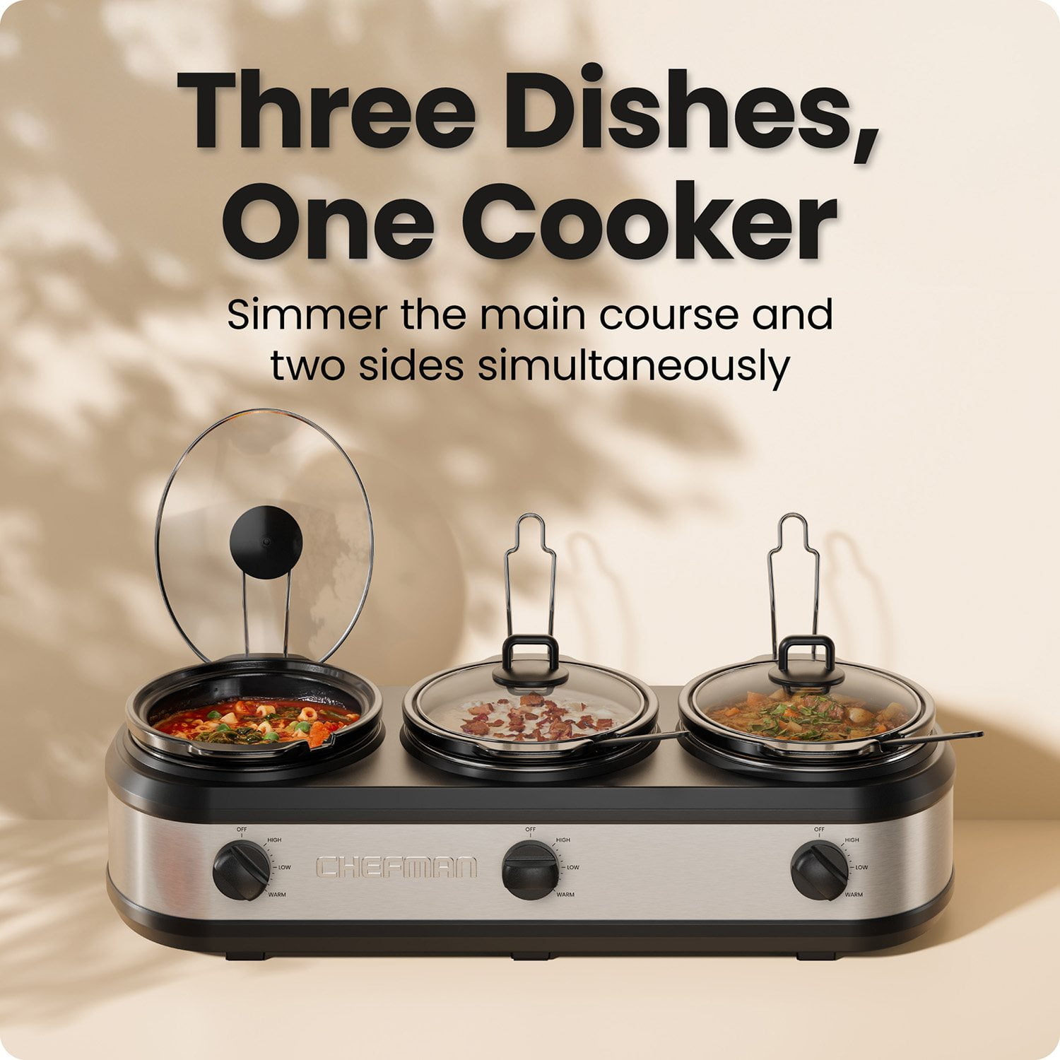 Chefman Stainless Steel Triple Slow Cooker & Buffet Server - Image 2