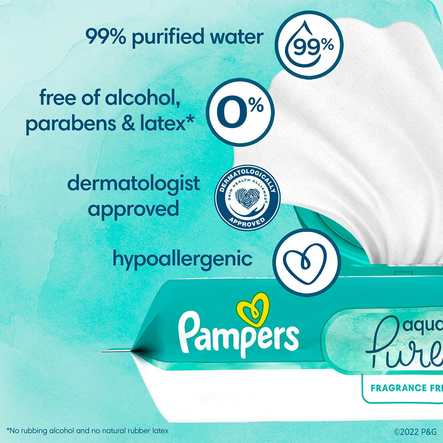 Pampers Aqua Pure Baby Wipes, Fragrance Free, 13 pk., 728 Wipes - Image 2