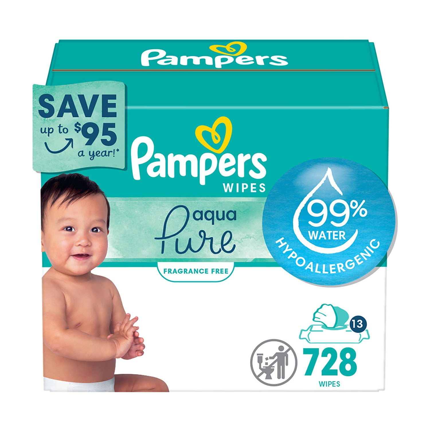 Pampers Aqua Pure Baby Wipes, Fragrance Free, 13 pk., 728 Wipes