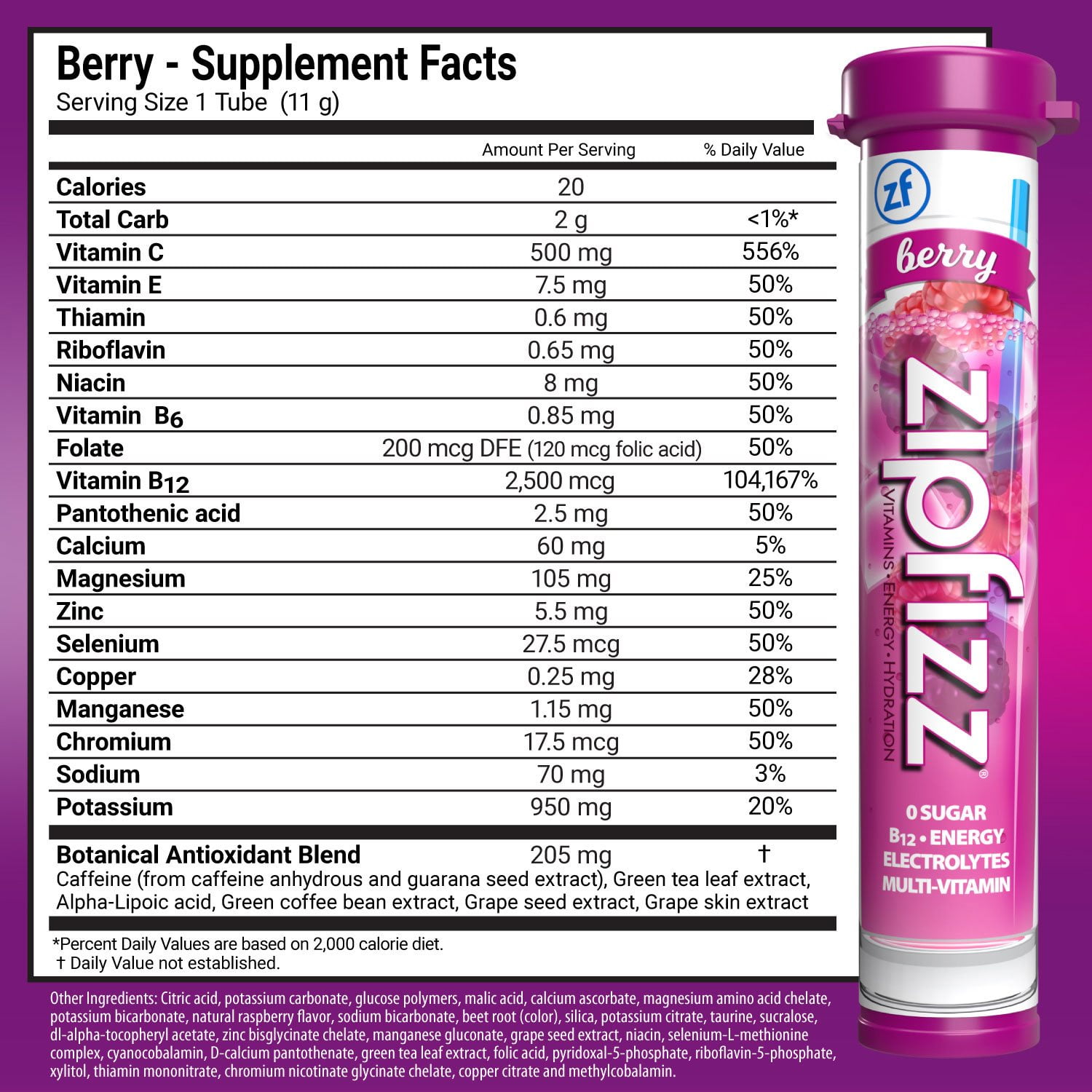 Zipfizz Energy Multi-Vitamin Hydration Drink Mix, Berry, 20 ct. - Image 2