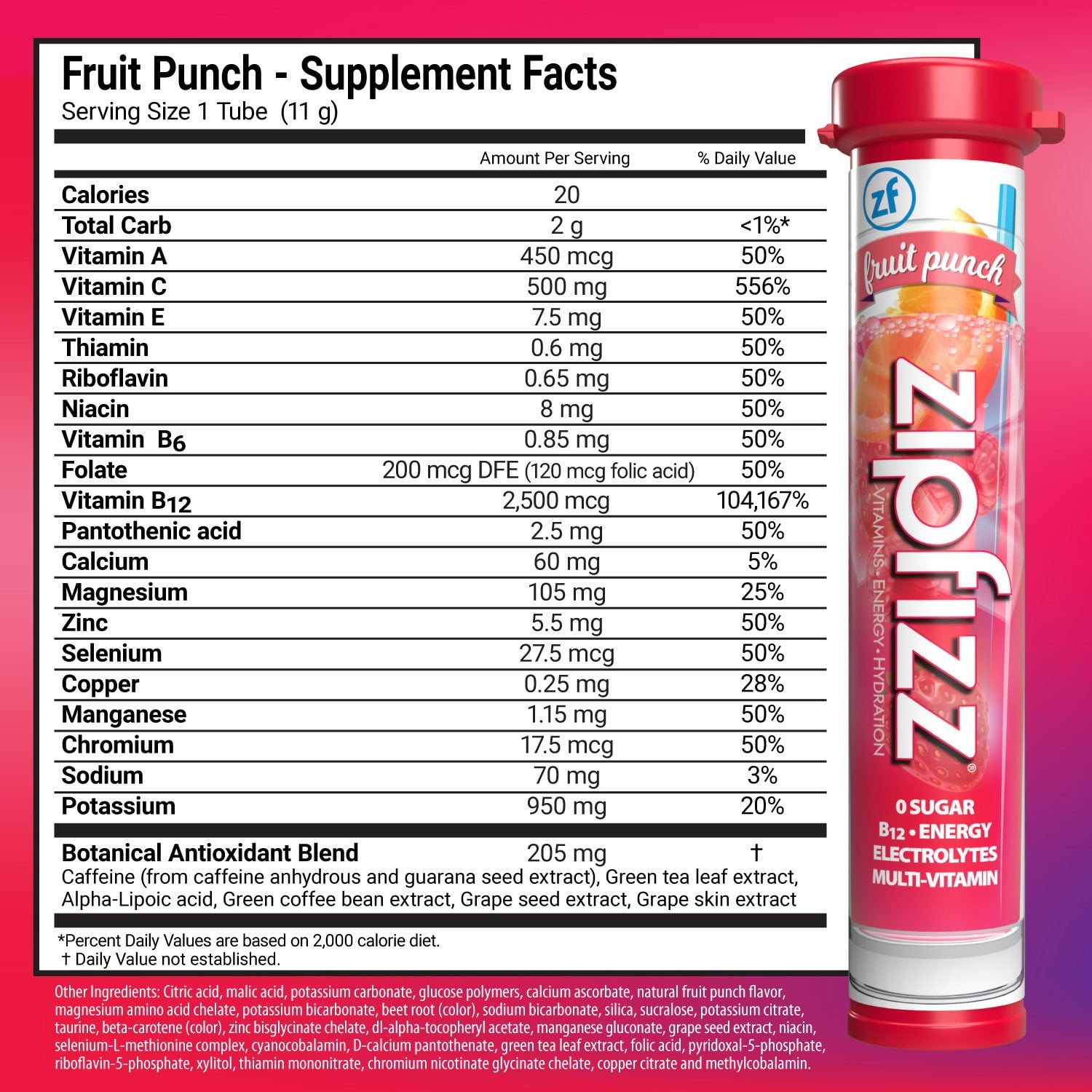 Zipfizz Energy Multi-Vitamin Hydration Drink Mix, Fruit Punch, 20 ct. - Image 2
