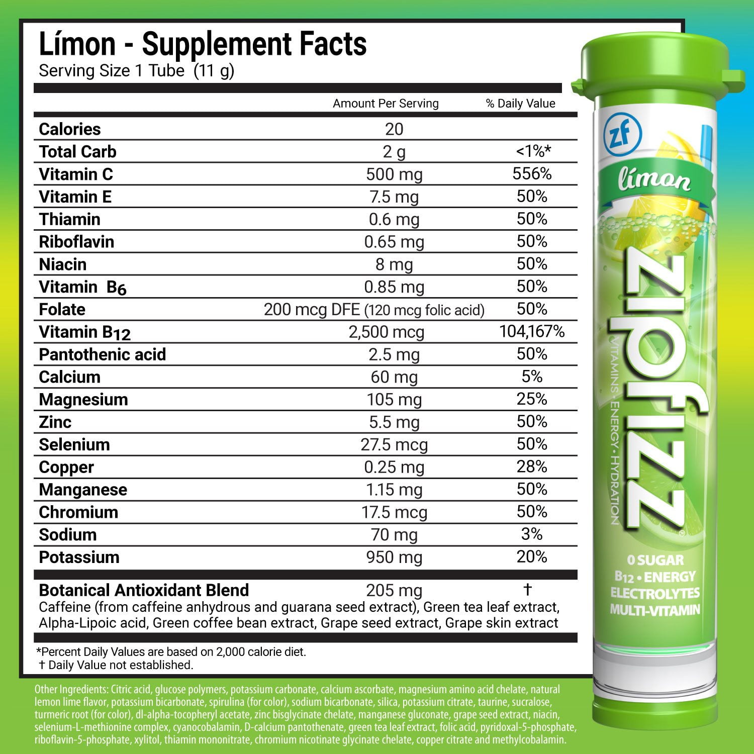 Zipfizz Energy Multi-Vitamin Hydration Drink Mix, Limon, 20 ct. - Image 2