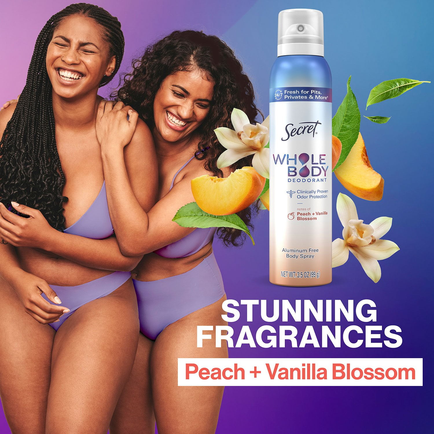 Secret Whole Body Sprays Deodorant, Peach & Vanilla, 3.5 oz., 2 pk. - Image 5