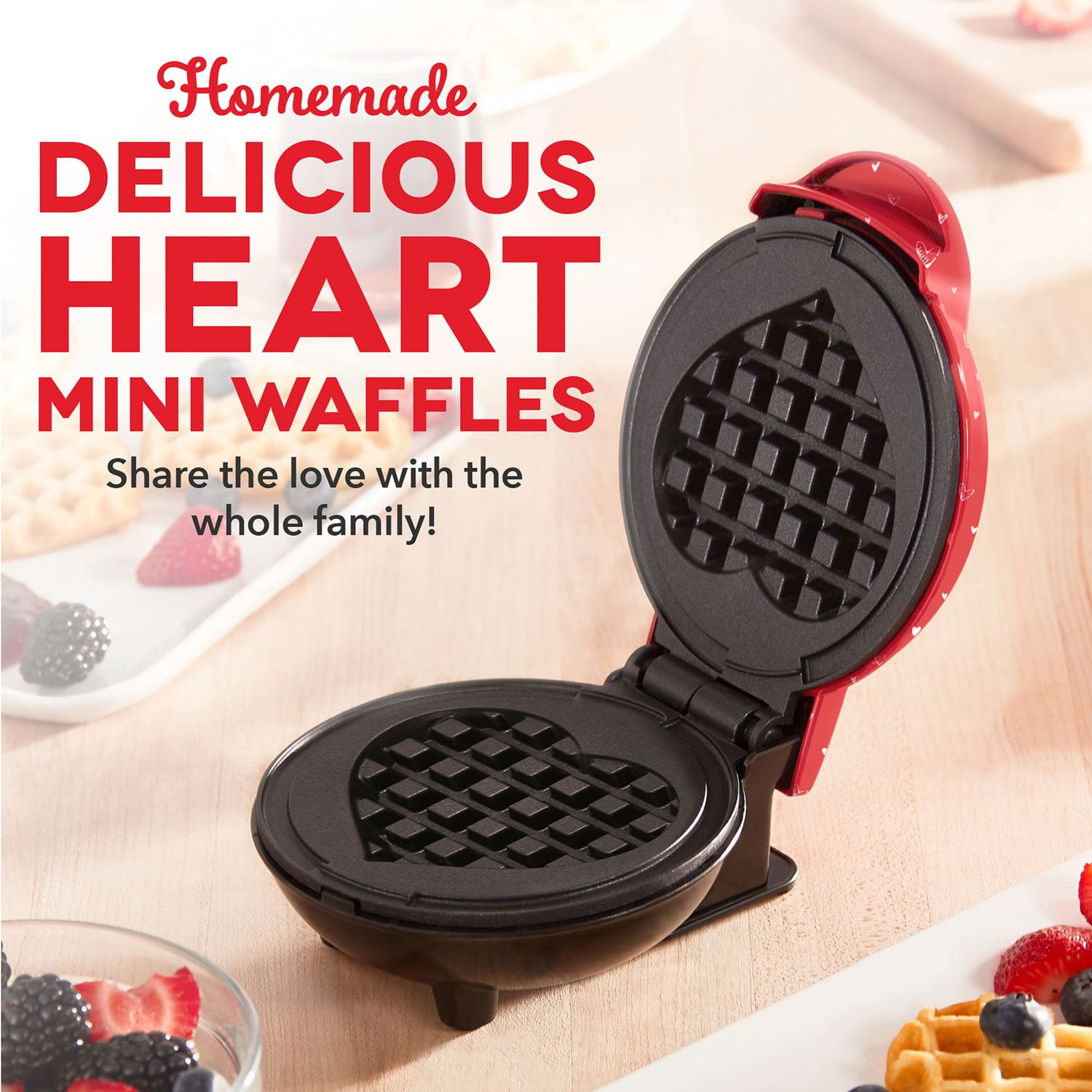 Dash Heart Miniature Waffle Maker with Heart Print Lid - Image 5