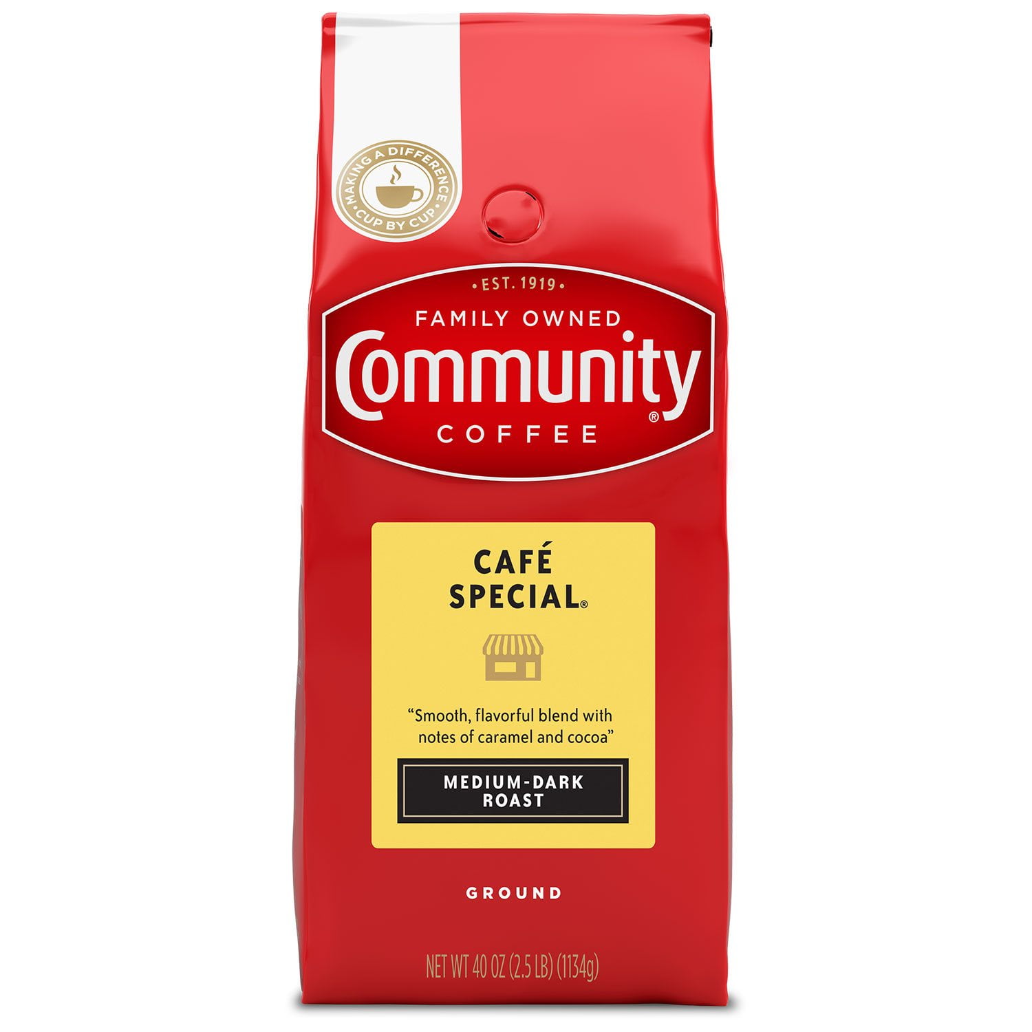 Community Coffee Medium-Dark Roasted Ground Coffee, Café Special, 40 oz.