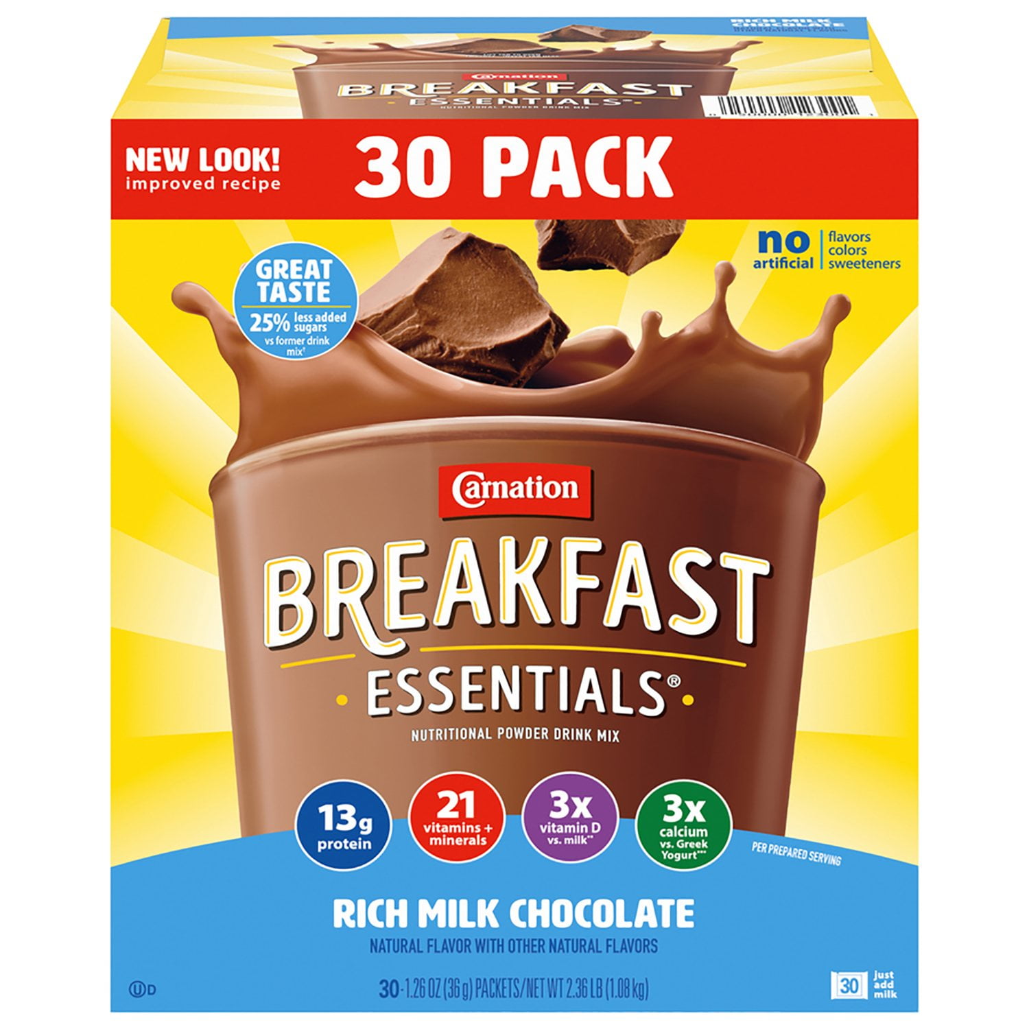 Carnation Breakfast Essentials Nutritional Powder Drink Mix, Chocolate 30 ct.
