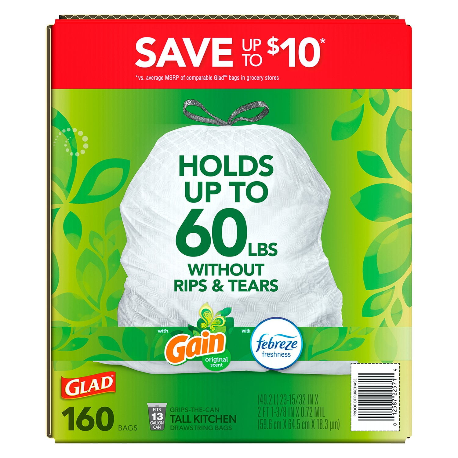 Glad ForceFlex 13-Gallon Kitchen Trash Bags, Gain Original Scent + Febreze, 160 ct. - Image 2