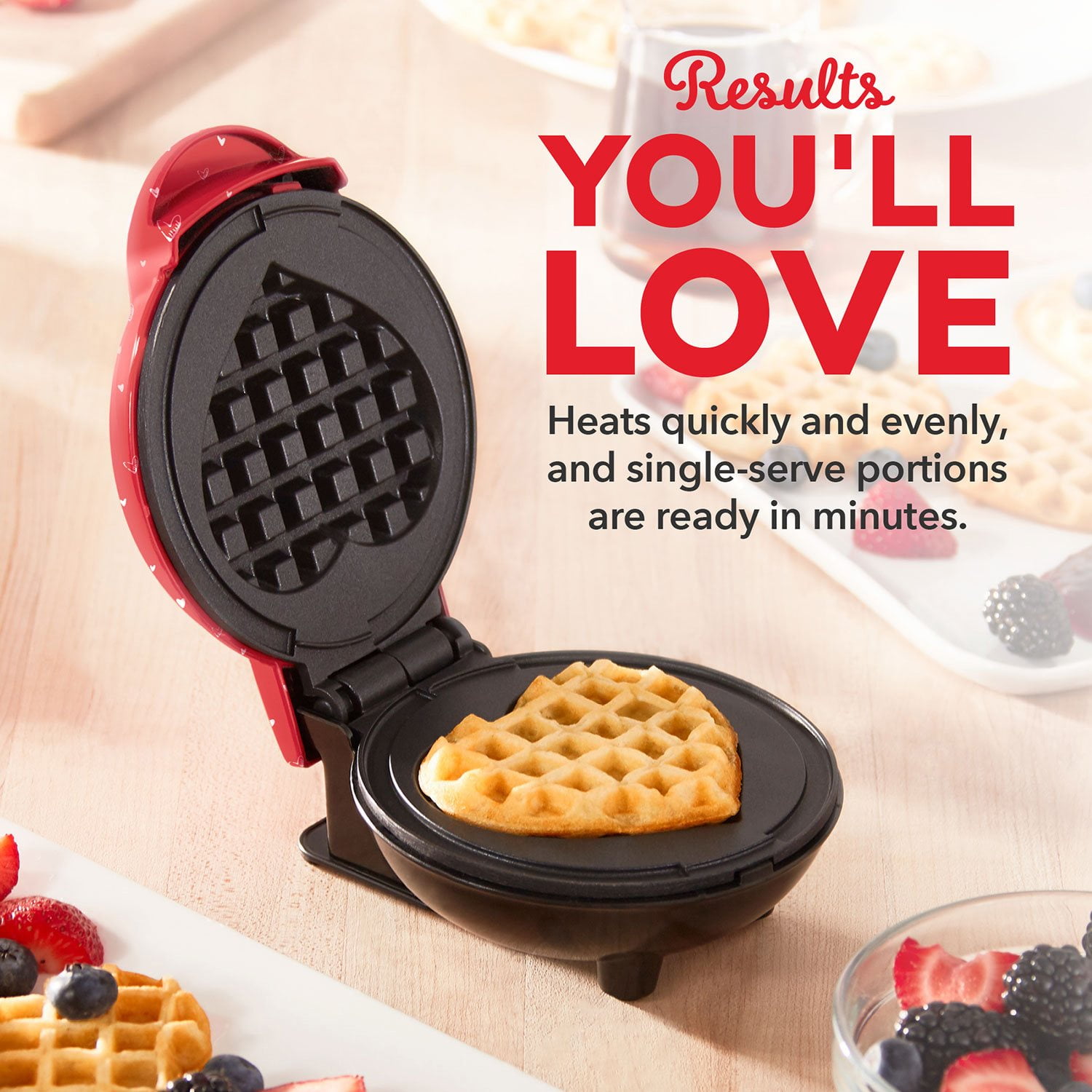Dash Heart Miniature Waffle Maker with Heart Print Lid - Image 6