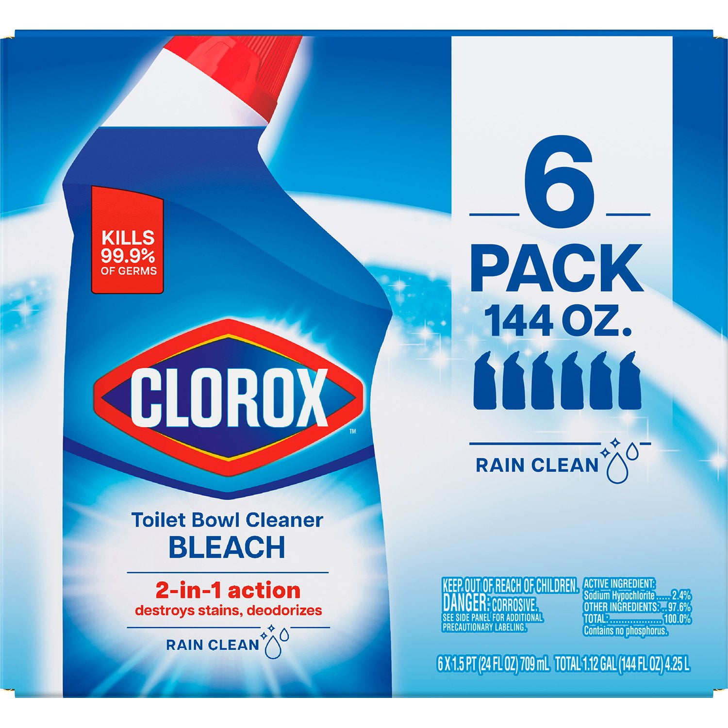 Clorox Toilet Bowl Cleaner with Bleach, Rain Clean, 6pk., 144 fl. oz.