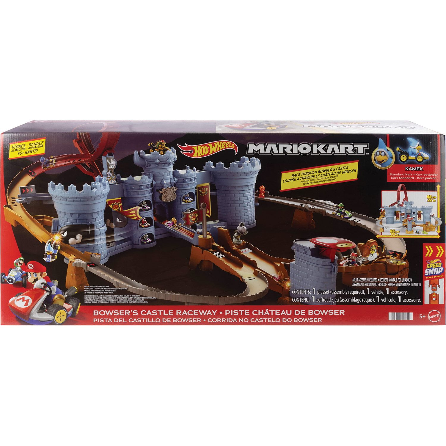 Hot Wheels Mario Kart Bowser’s Castle Track Set with Die-Cast Kamek Toy Vehicle & Storage - Image 3