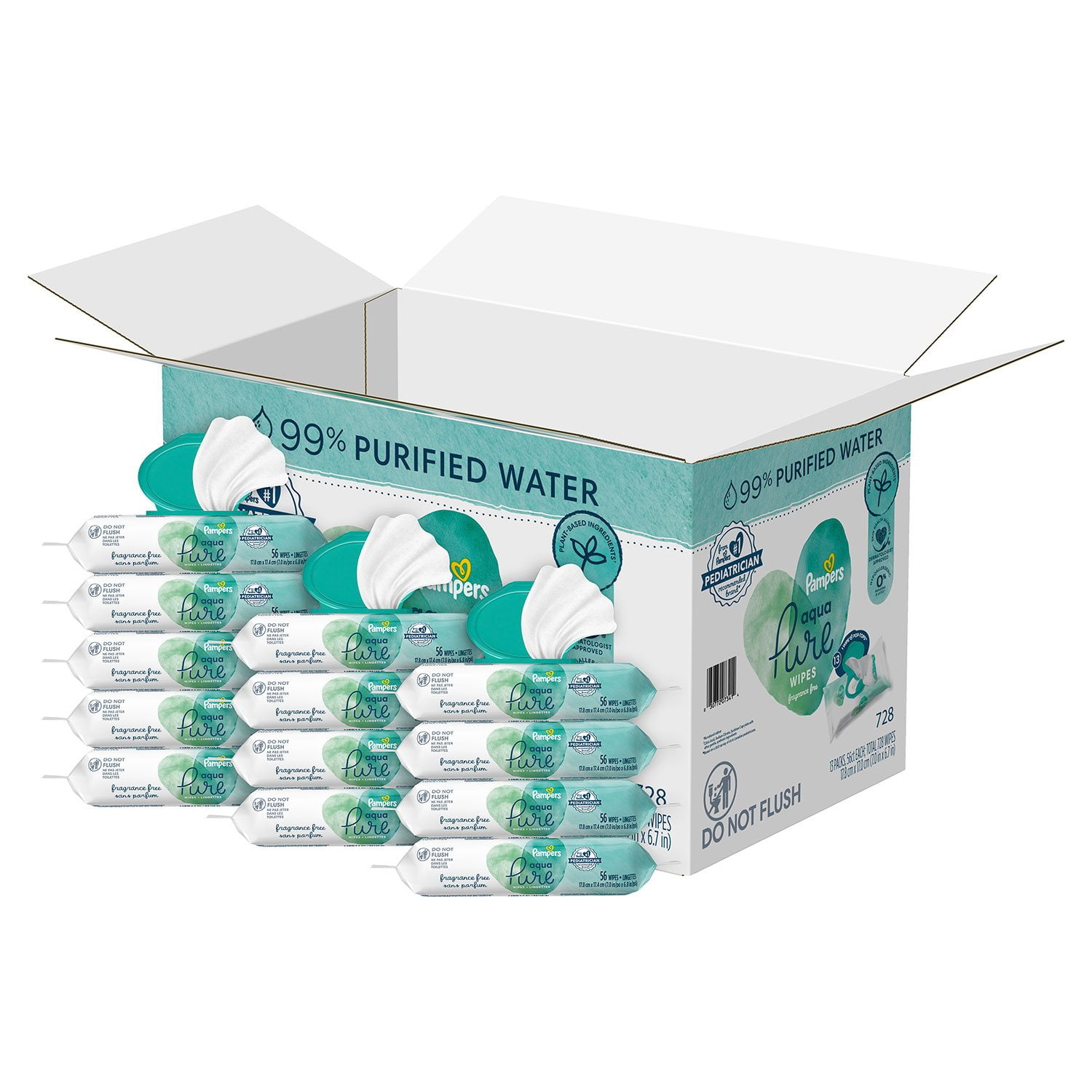 Pampers Aqua Pure Baby Wipes, Fragrance Free, 13 pk., 728 Wipes - Image 9
