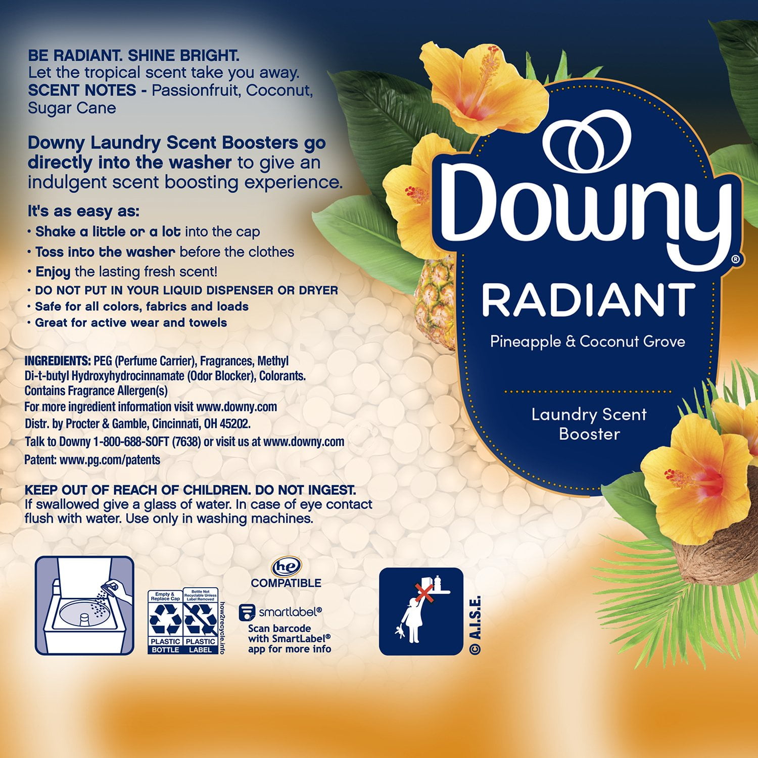 Downy Infusions Radiant In-Wash Scent Booster Beads, Pineapple & Coconut Grove, 28.3 oz - Image 2
