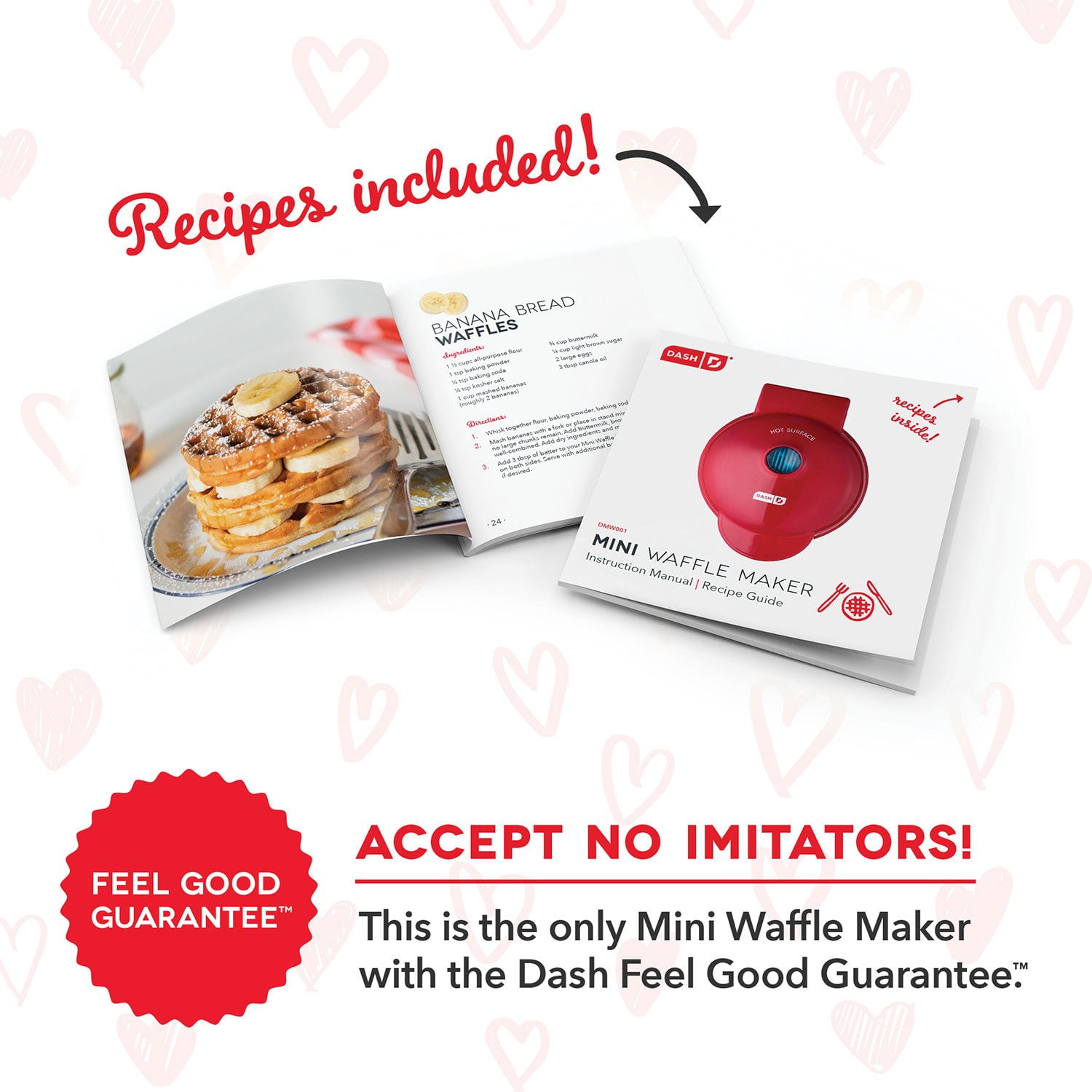 Dash Heart Miniature Waffle Maker with Heart Print Lid - Image 9