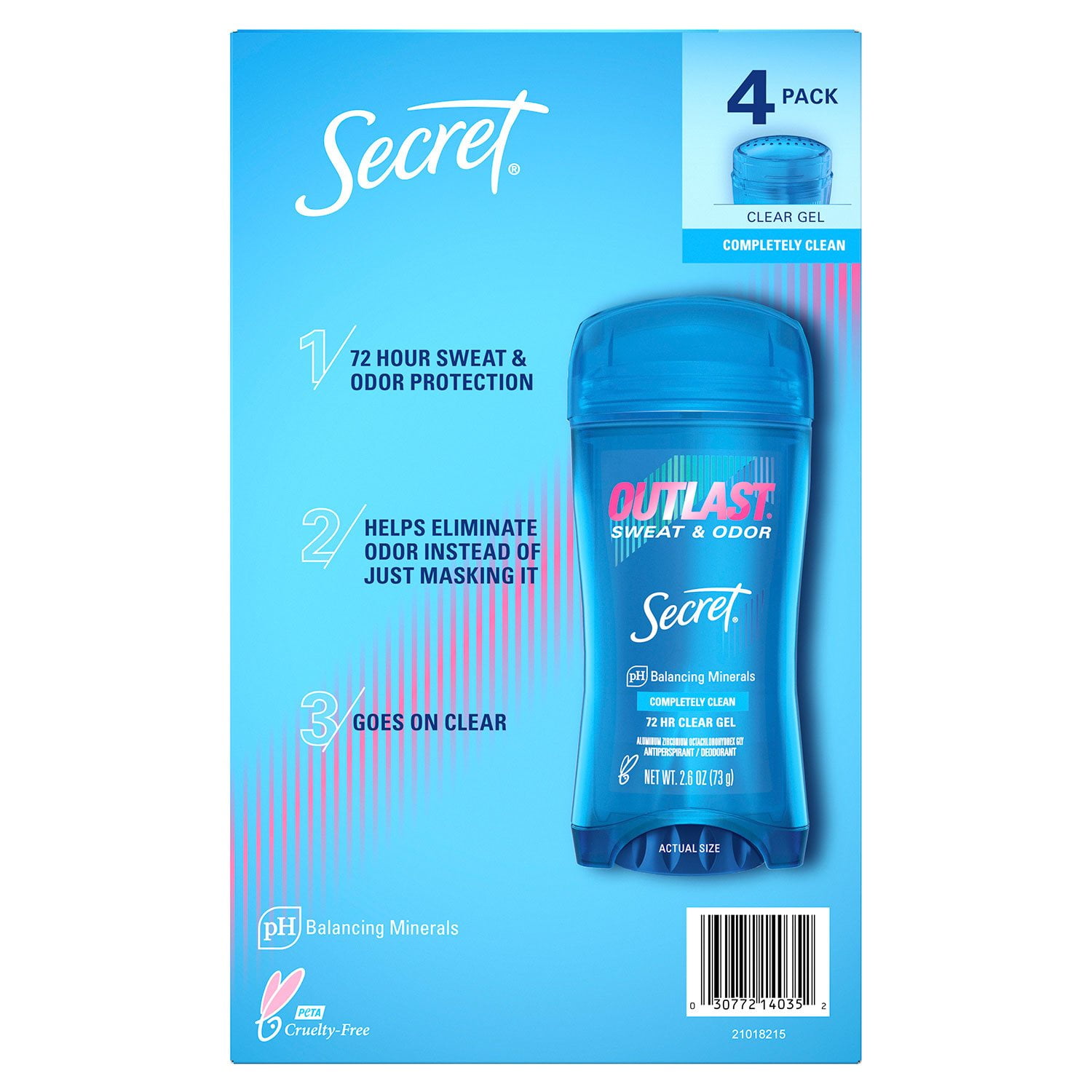 Secret Outlast Clear Gel Deodorant, Completely Clean, 2.6 oz., 4 pk. - Image 8