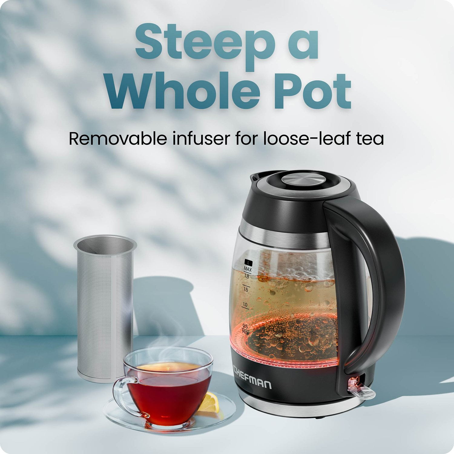 Chefman Fast-Boil 1.8L Electric Kettle, 1500W with Removable Tea Infuser - Image 4