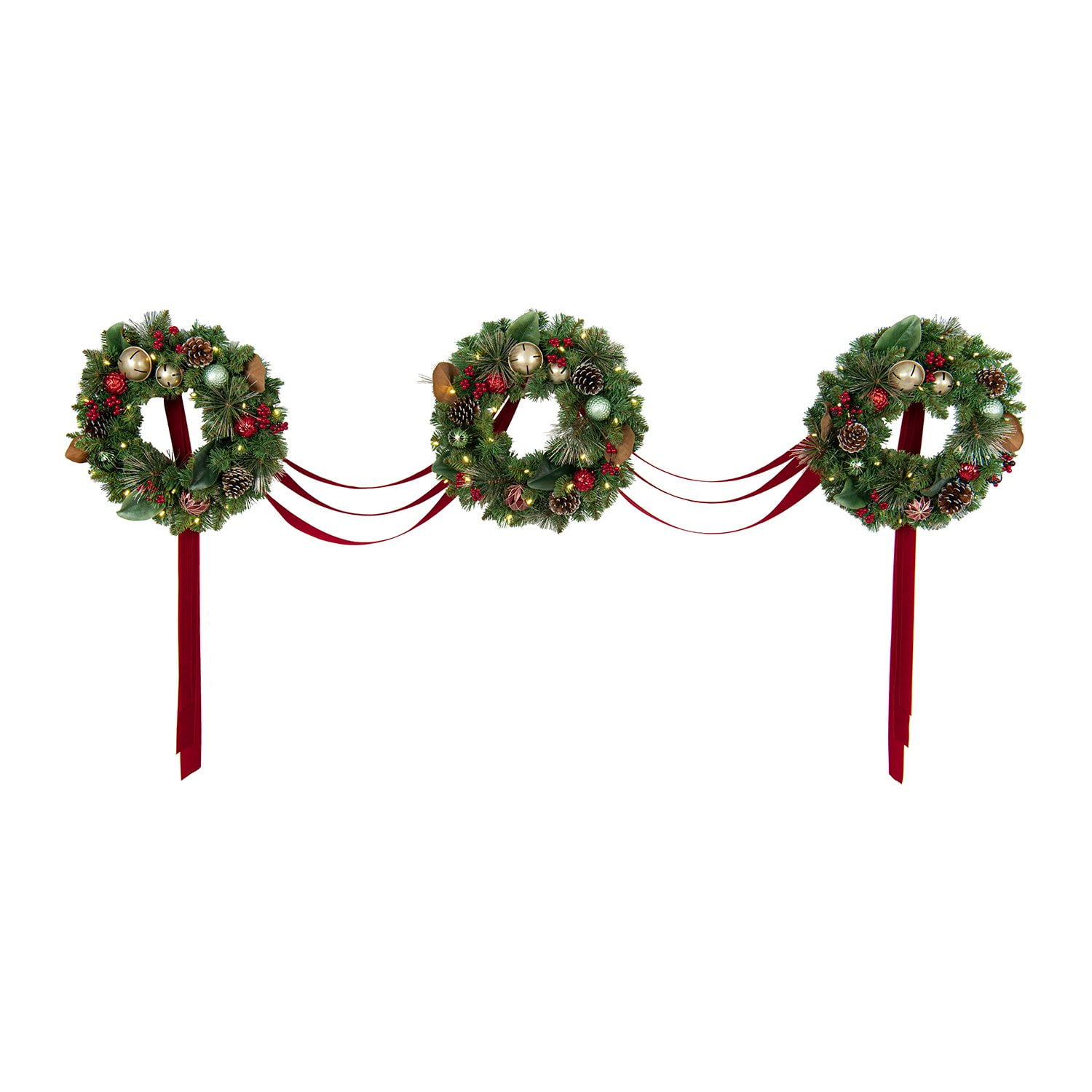 Member's Mark Pre-Lit Three Wreath Door Hanger with Sash - Image 3