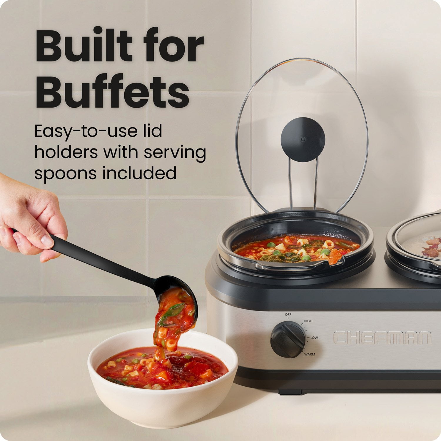Chefman Stainless Steel Triple Slow Cooker & Buffet Server - Image 4