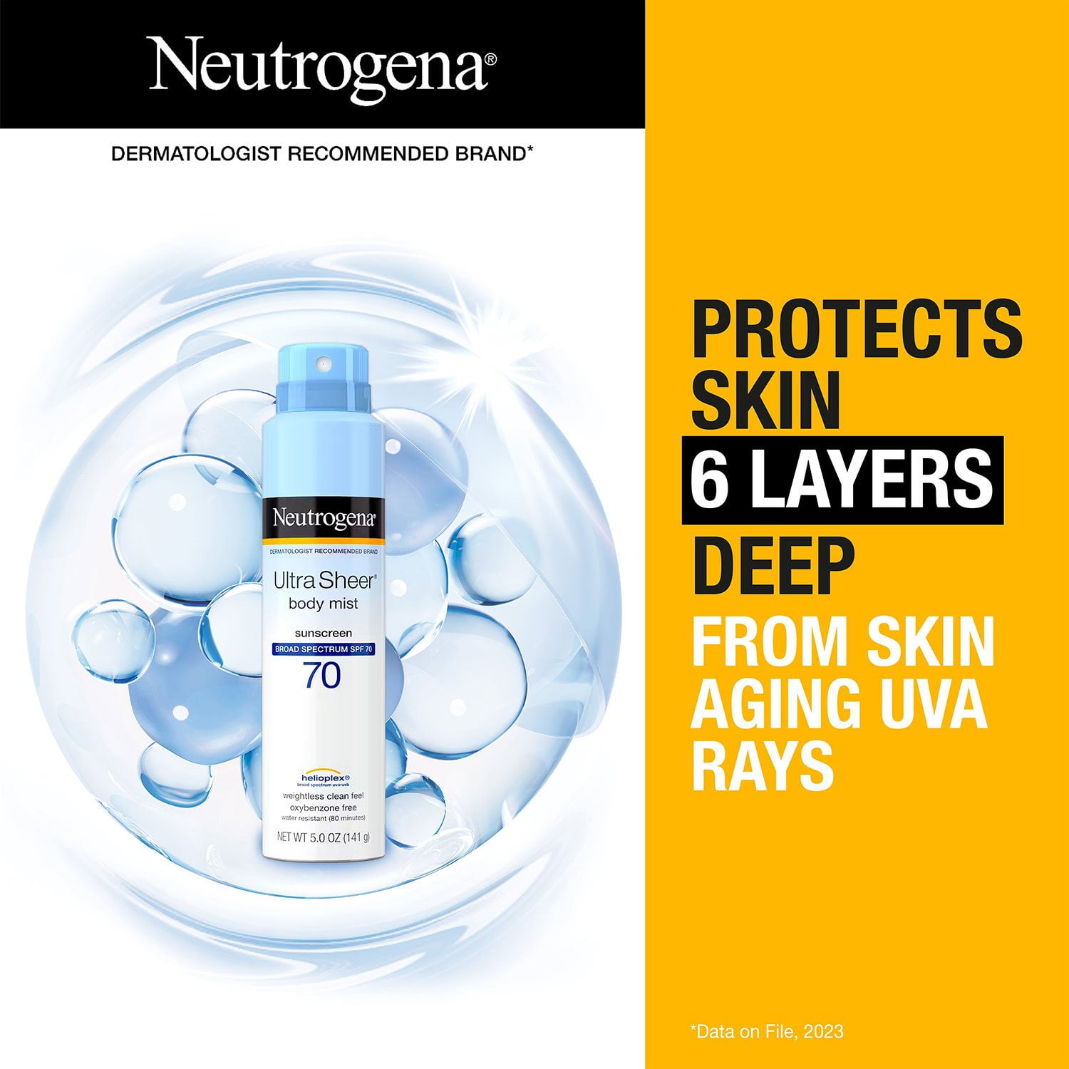 Neutrogena Ultra Sheer Body Mist Sunscreen Spray, SPF 70, 5 oz., 3 pk. - Image 3