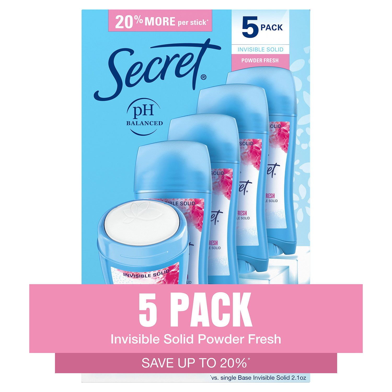 Secret Invisible Solid Antiperspirant and Deodorant, Powder Fresh, 2.6 oz., 5 pk.