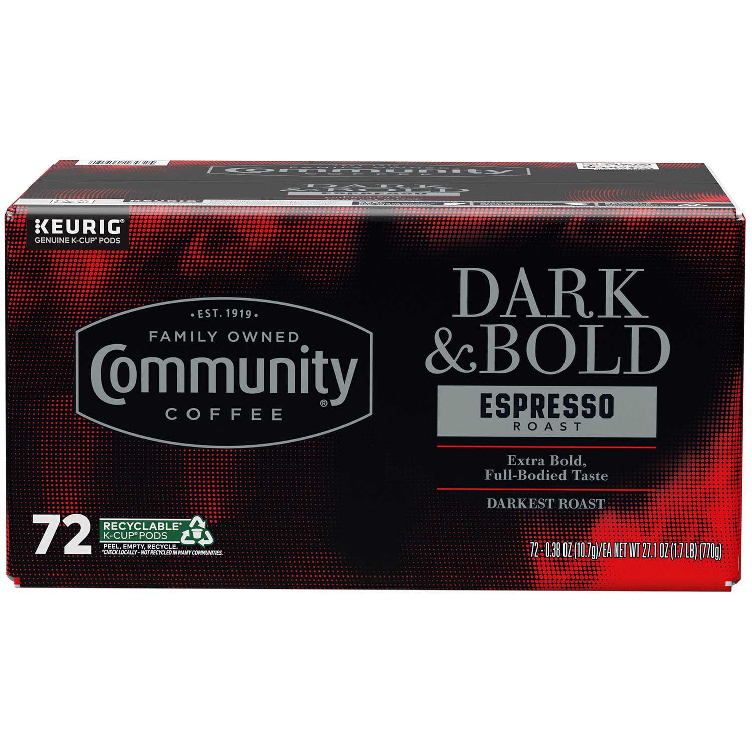 Community Coffee Dark and Bold Espresso Darkest Roast Coffee Pods, 72 ct.