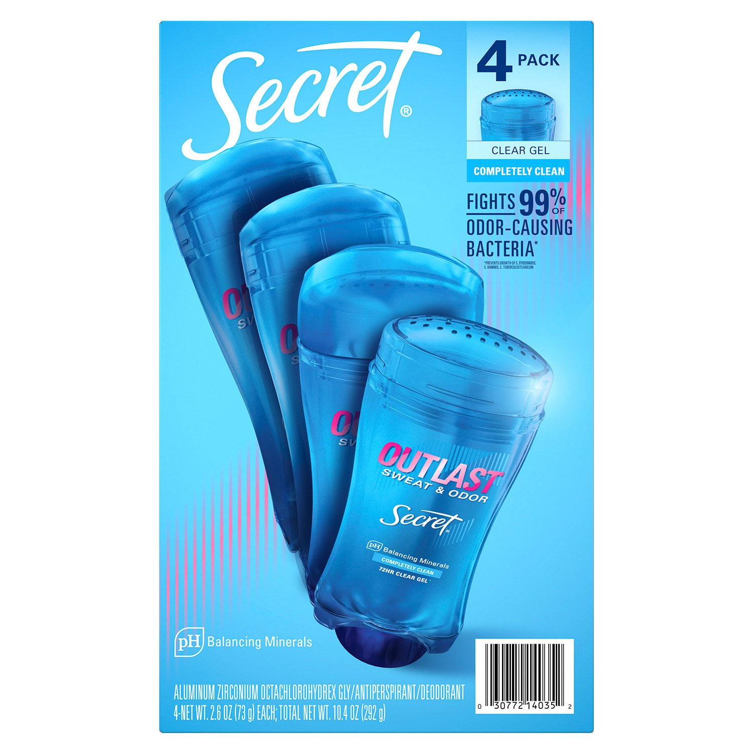 Secret Outlast Clear Gel Deodorant, Completely Clean, 2.6 oz., 4 pk. - Image 10