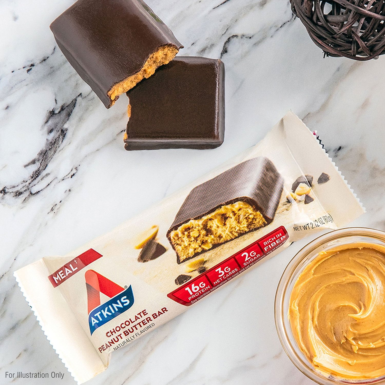 Atkins Chocolate Peanut Butter Meal Bars, High Fiber, 16g of Protein 15 ct. - Image 8