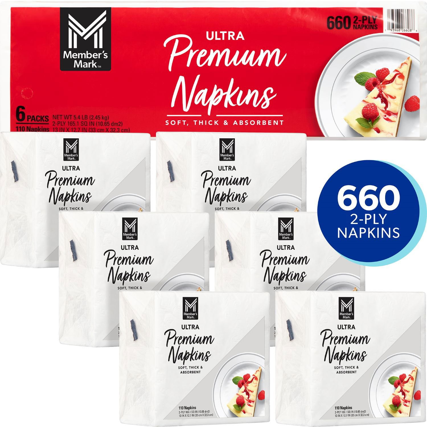 Member's Mark Ultra Premium 2-Ply White Napkins 6 pks., 110 napkins/pk. - Image 2