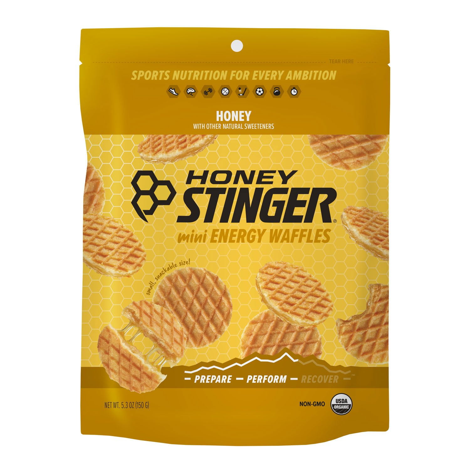 Honey Stinger Organic Mini Waffles, Honey, Caffeine Free Healthy Snack, Resealable Bag, 5.3 oz.