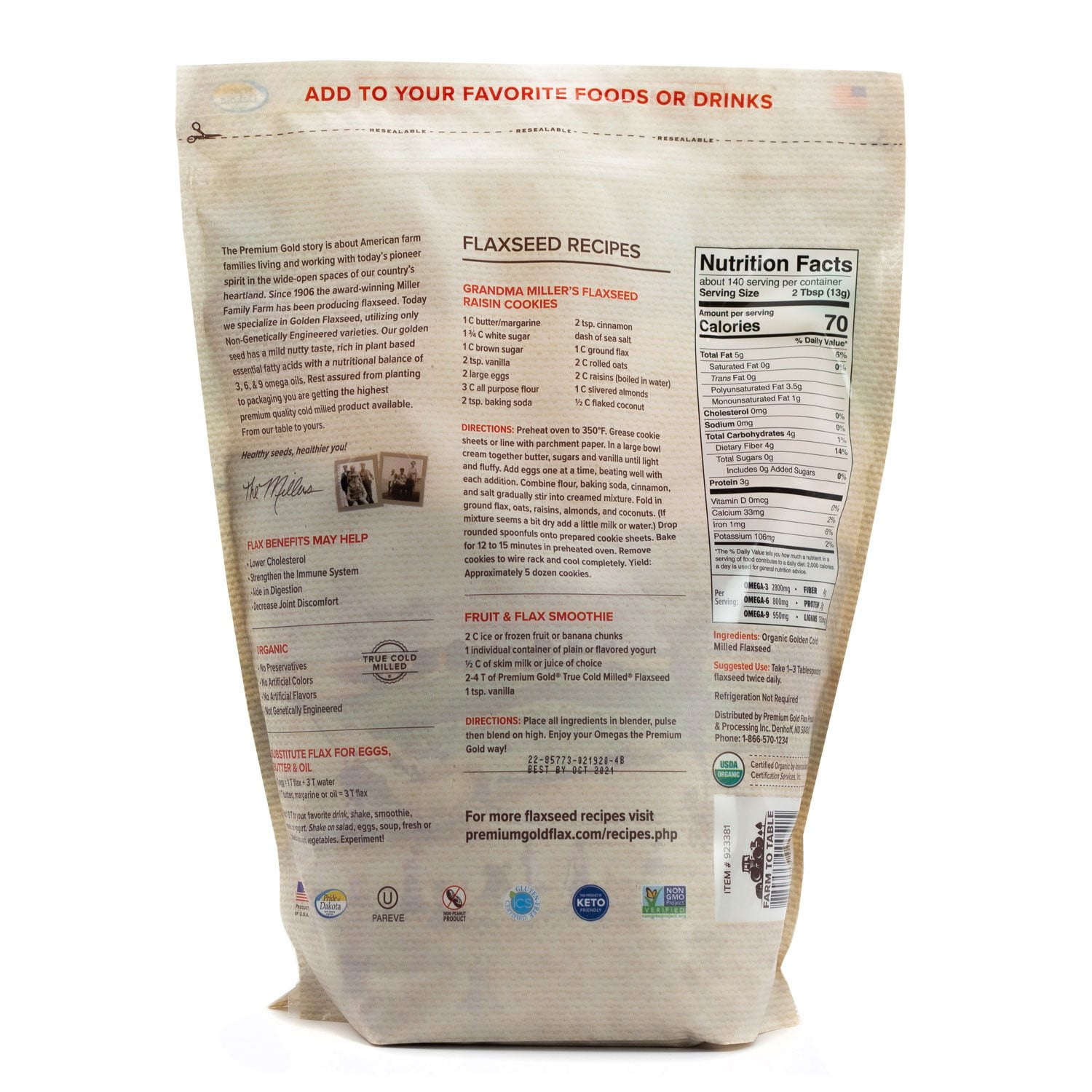 Premium Gold Organic Golden Flaxseed, 4 lbs. - Image 2