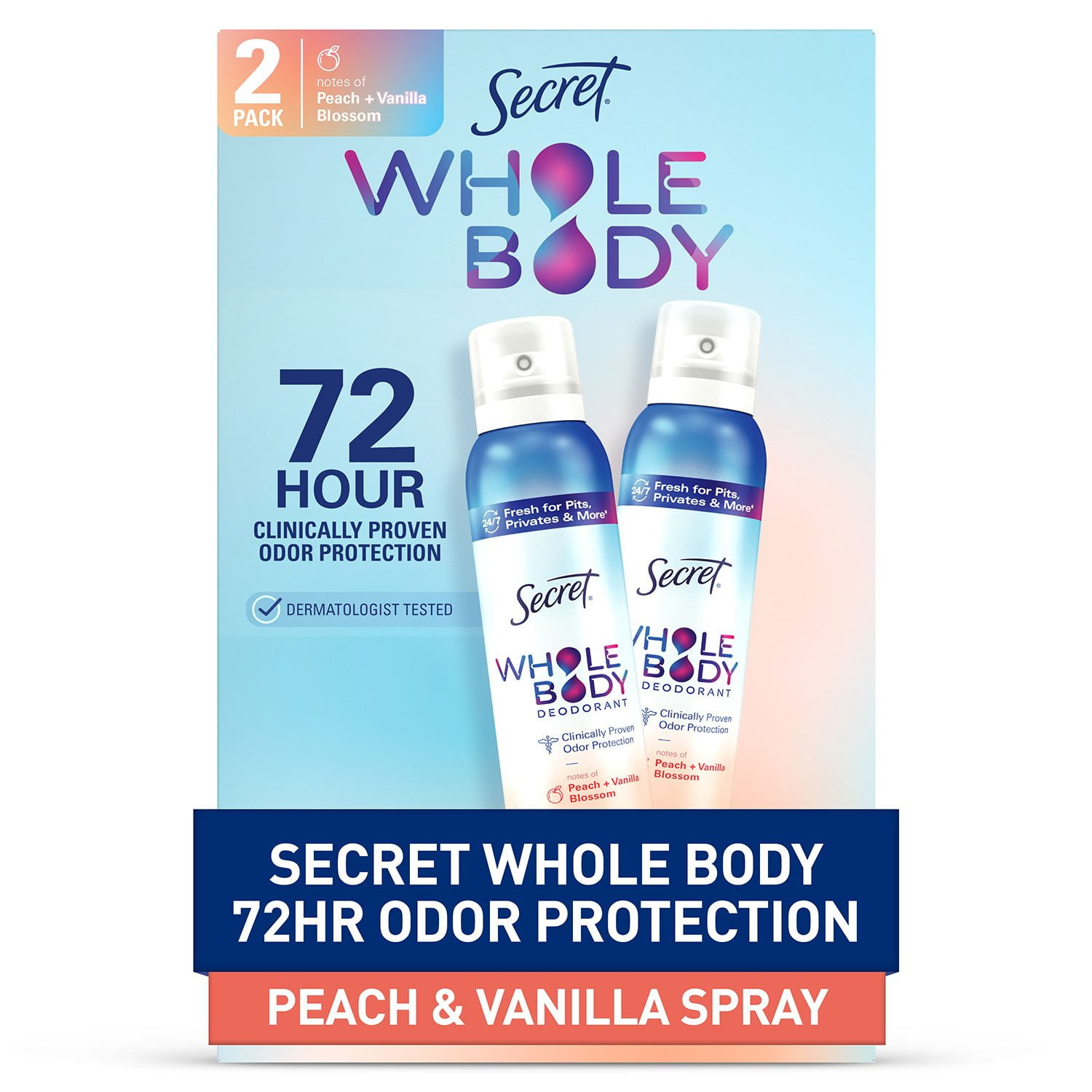 Secret Whole Body Sprays Deodorant, Peach & Vanilla, 3.5 oz., 2 pk.