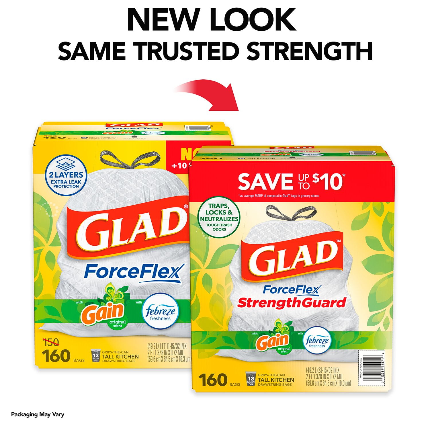 Glad ForceFlex 13-Gallon Kitchen Trash Bags, Gain Original Scent + Febreze, 160 ct. - Image 3