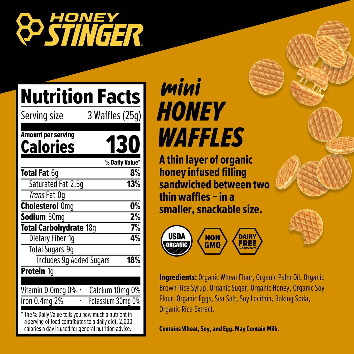 Honey Stinger Organic Mini Waffles, Honey, Caffeine Free Healthy Snack, Resealable Bag, 5.3 oz. - Image 2