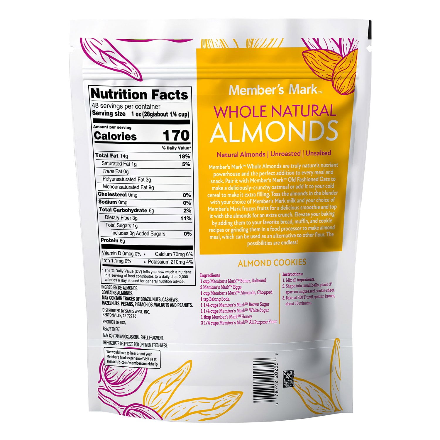 Member's Mark Natural Whole Almonds, 3 lbs. - Image 2