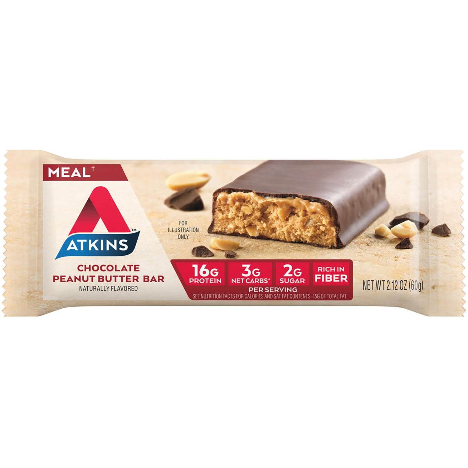 Atkins Chocolate Peanut Butter Meal Bars, High Fiber, 16g of Protein 15 ct. - Image 3