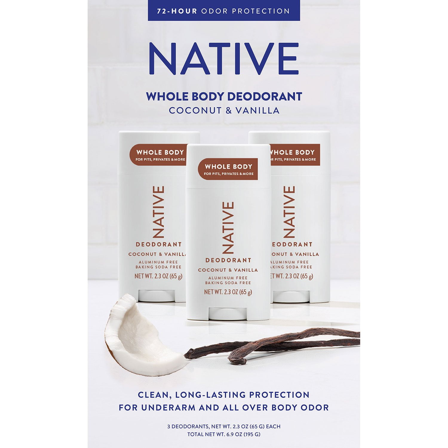 Native Whole Body Aluminum-Free Deodorant, Coconut & Vanilla, 2.3 oz., 3pk. - Image 8