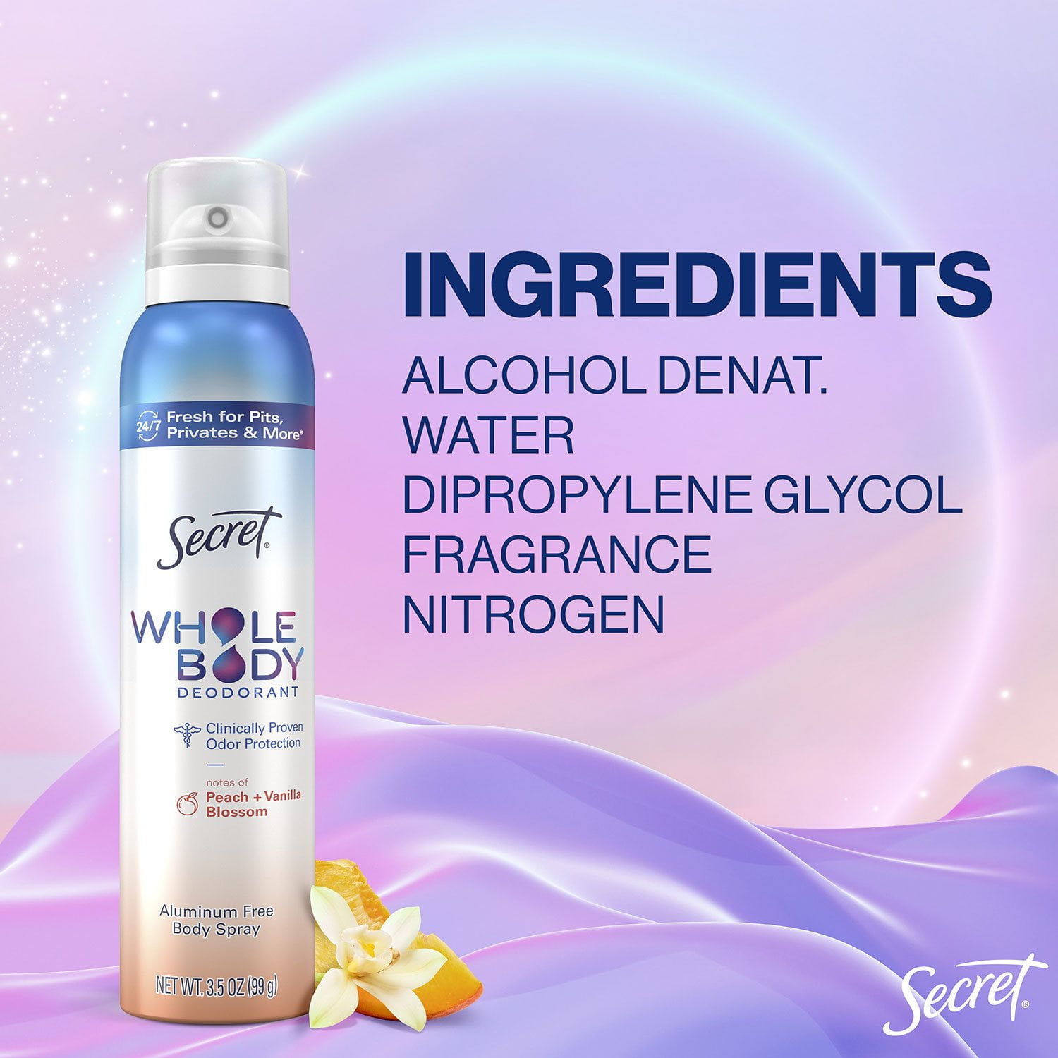 Secret Whole Body Sprays Deodorant, Peach & Vanilla, 3.5 oz., 2 pk. - Image 2
