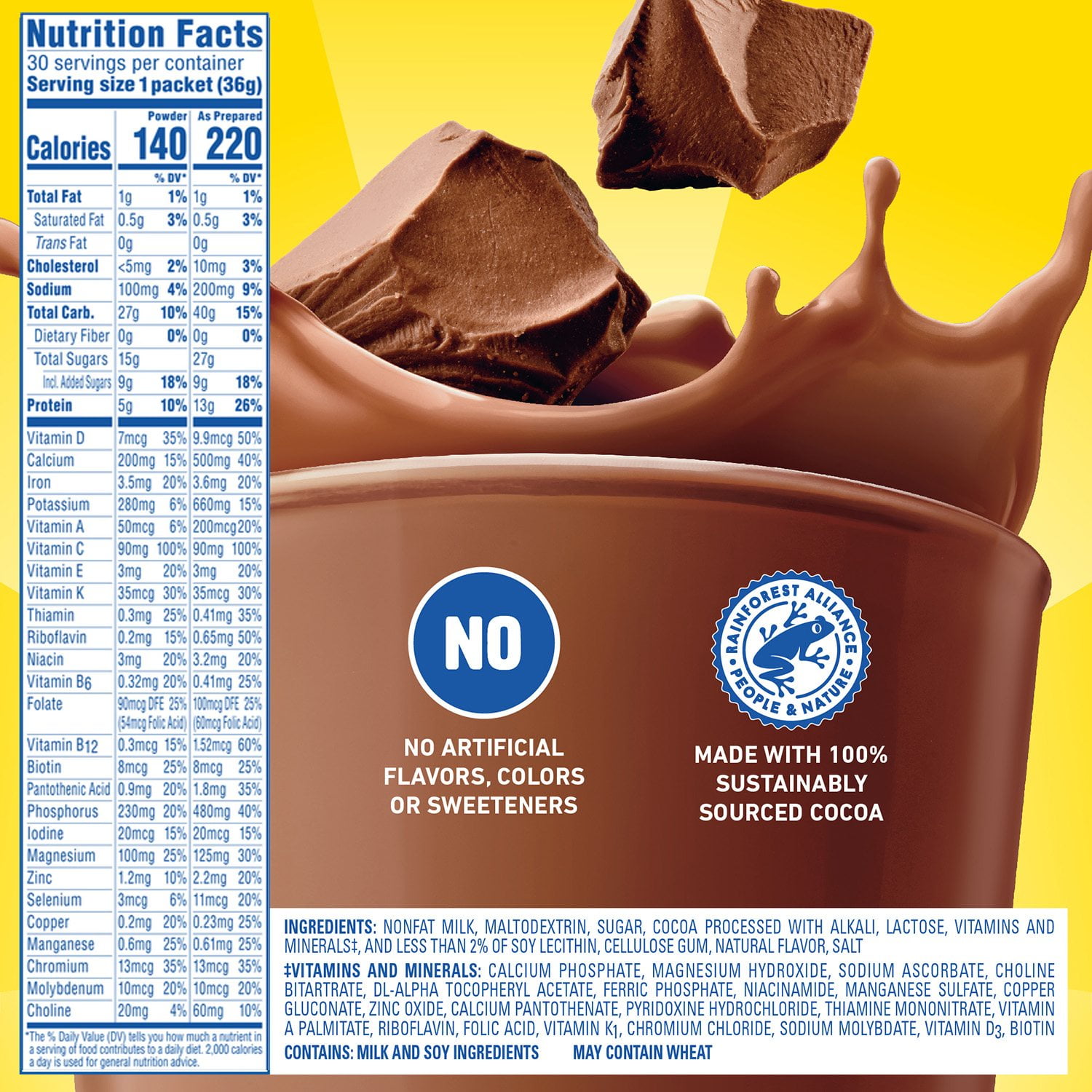 Carnation Breakfast Essentials Nutritional Powder Drink Mix, Chocolate 30 ct. - Image 2