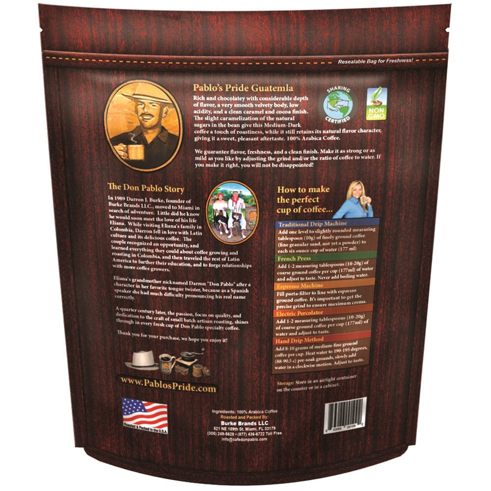Pablo's Pride Gourmet Medium-Dark Roast Whole Bean Coffee, Guatemala, 32 oz. - Image 2