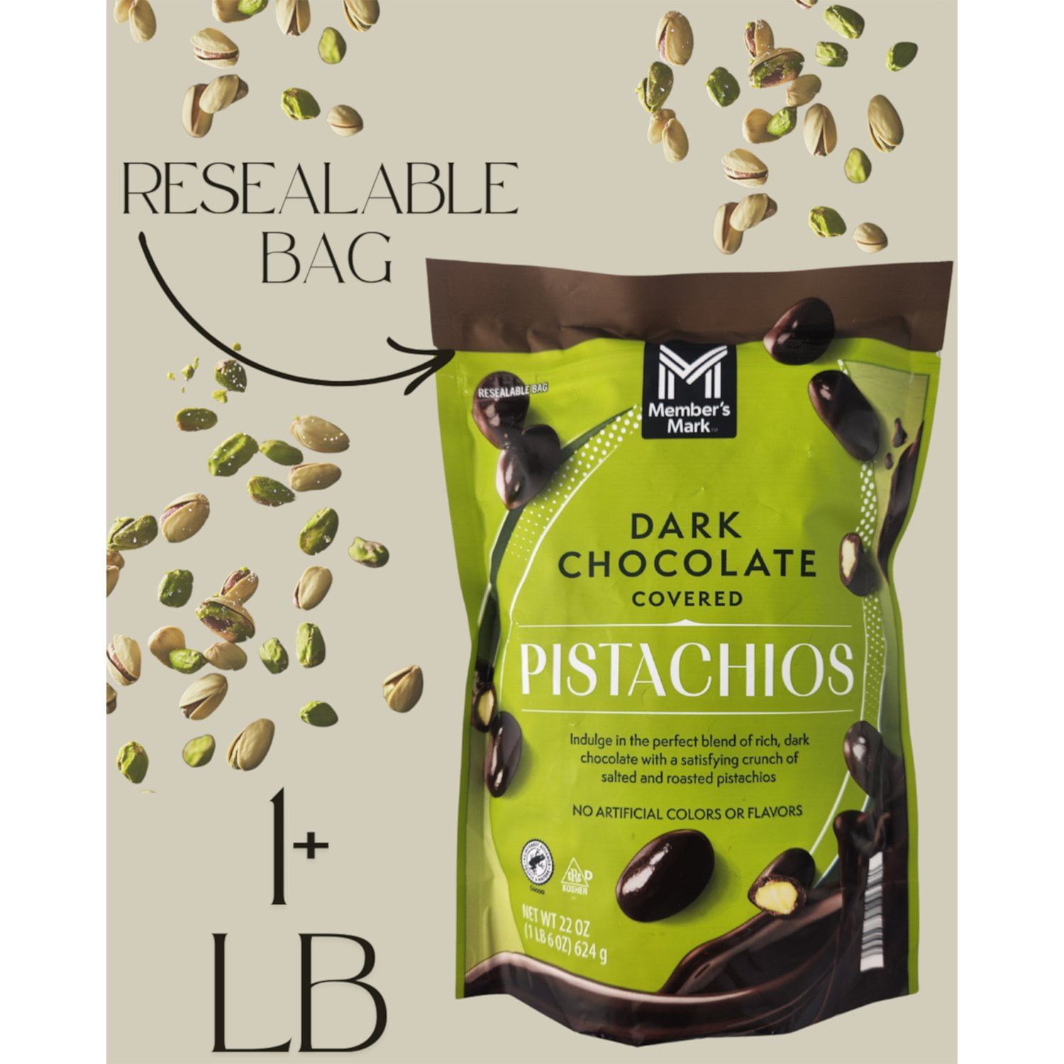 Members Mark Dark Chocolate Covered Roasted Pistachios, 22 oz. - Image 4
