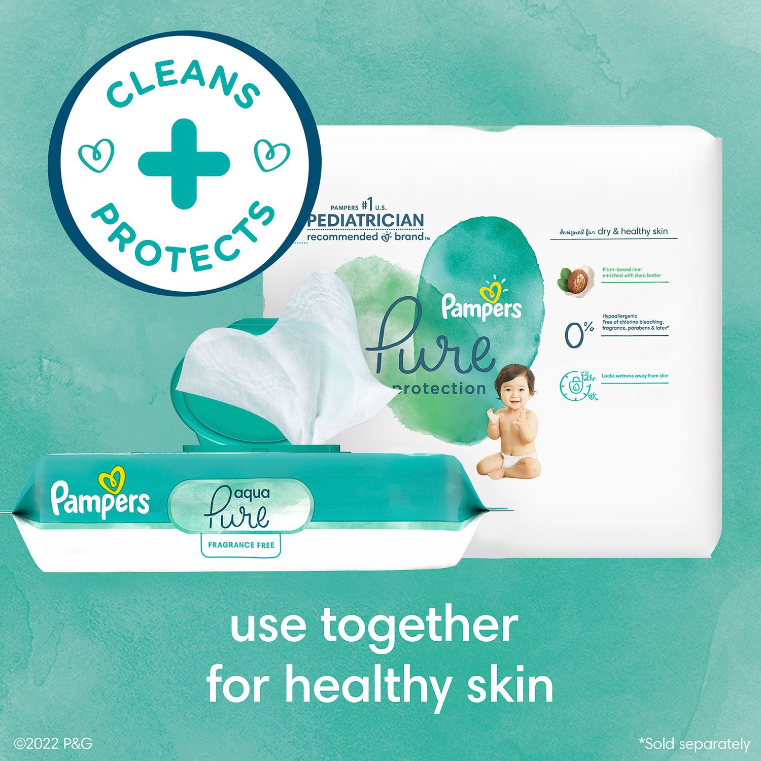 Pampers Aqua Pure Baby Wipes, Fragrance Free, 13 pk., 728 Wipes - Image 7