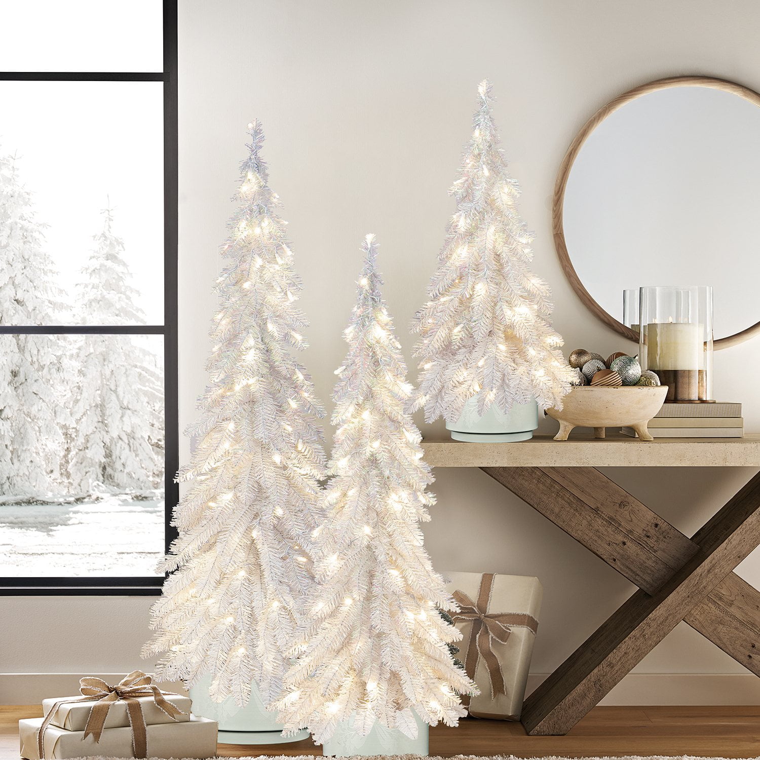 Member's Mark Pre-Lit Iridescent Topiaries, Set of 3