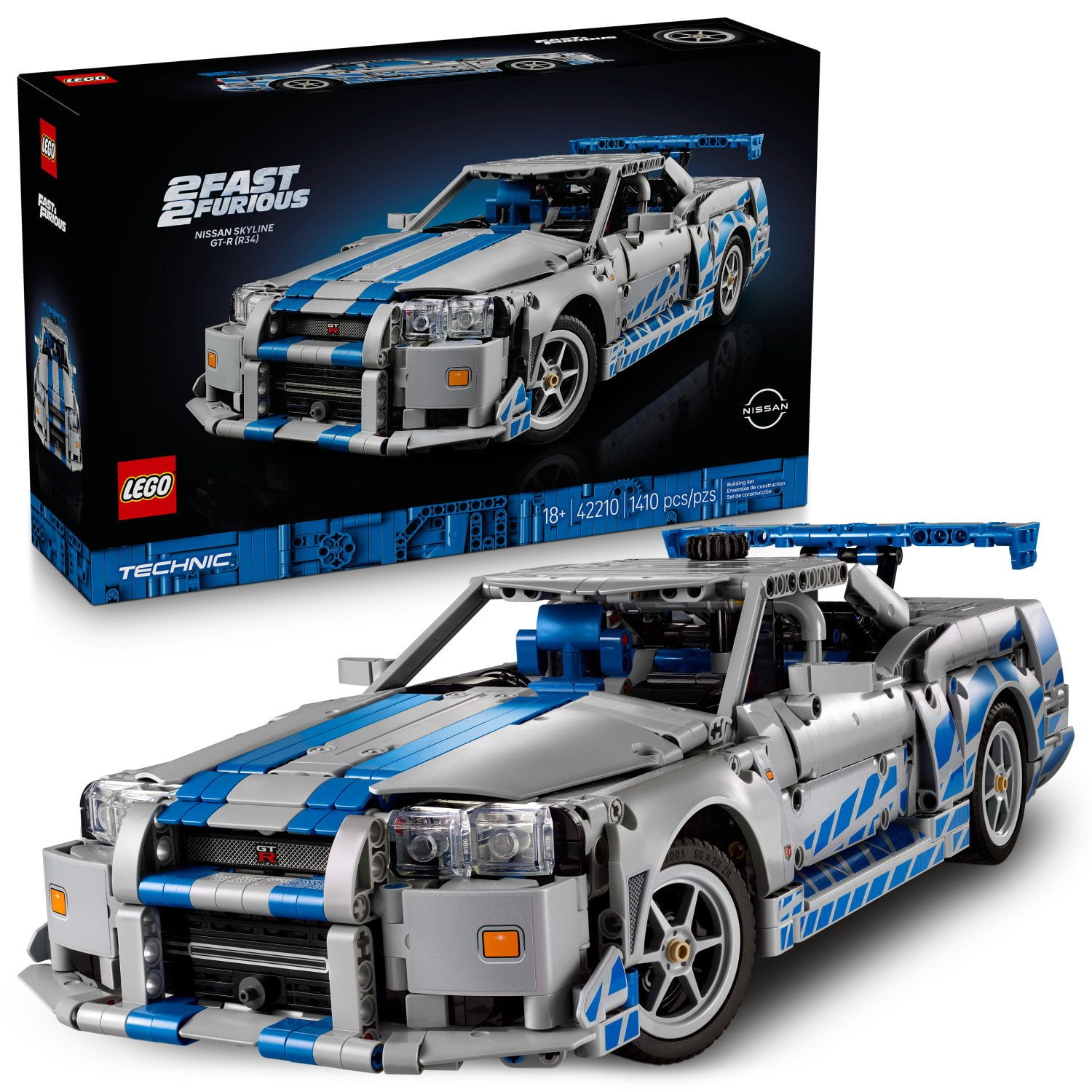 LEGO Technic 2 Fast 2 Furious Nissan Skyline GT-R (R34) Car Building Set, 1410 pc.