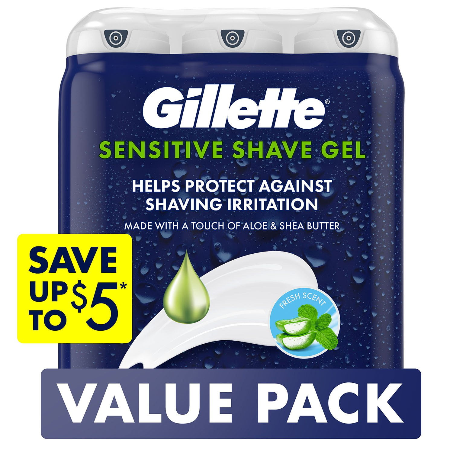 Gillette Sensitive Shave Gel with Aloe & Shea Butter, 7 oz., 3 pk.
