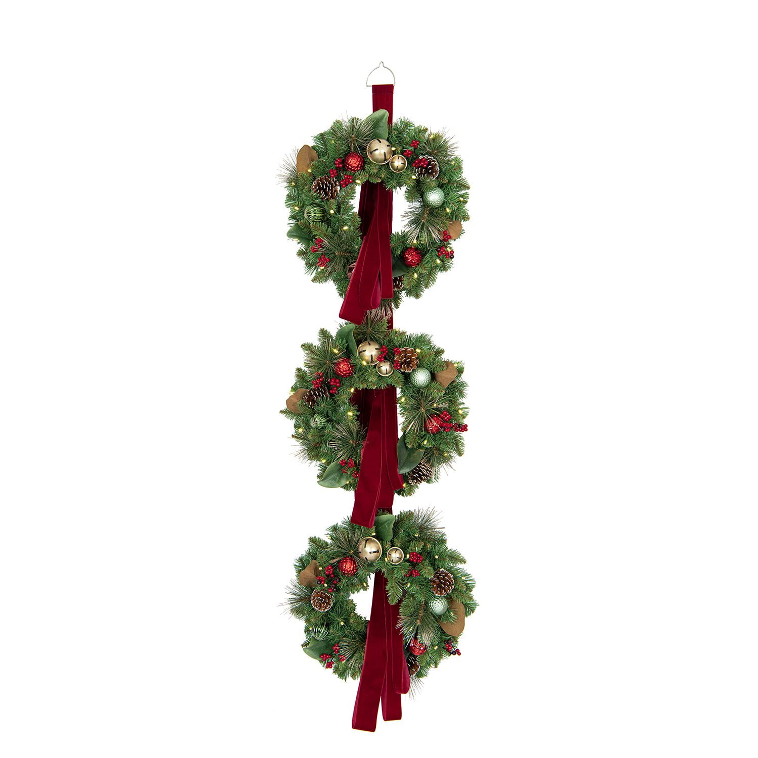 Member's Mark Pre-Lit Three Wreath Door Hanger with Sash - Image 5