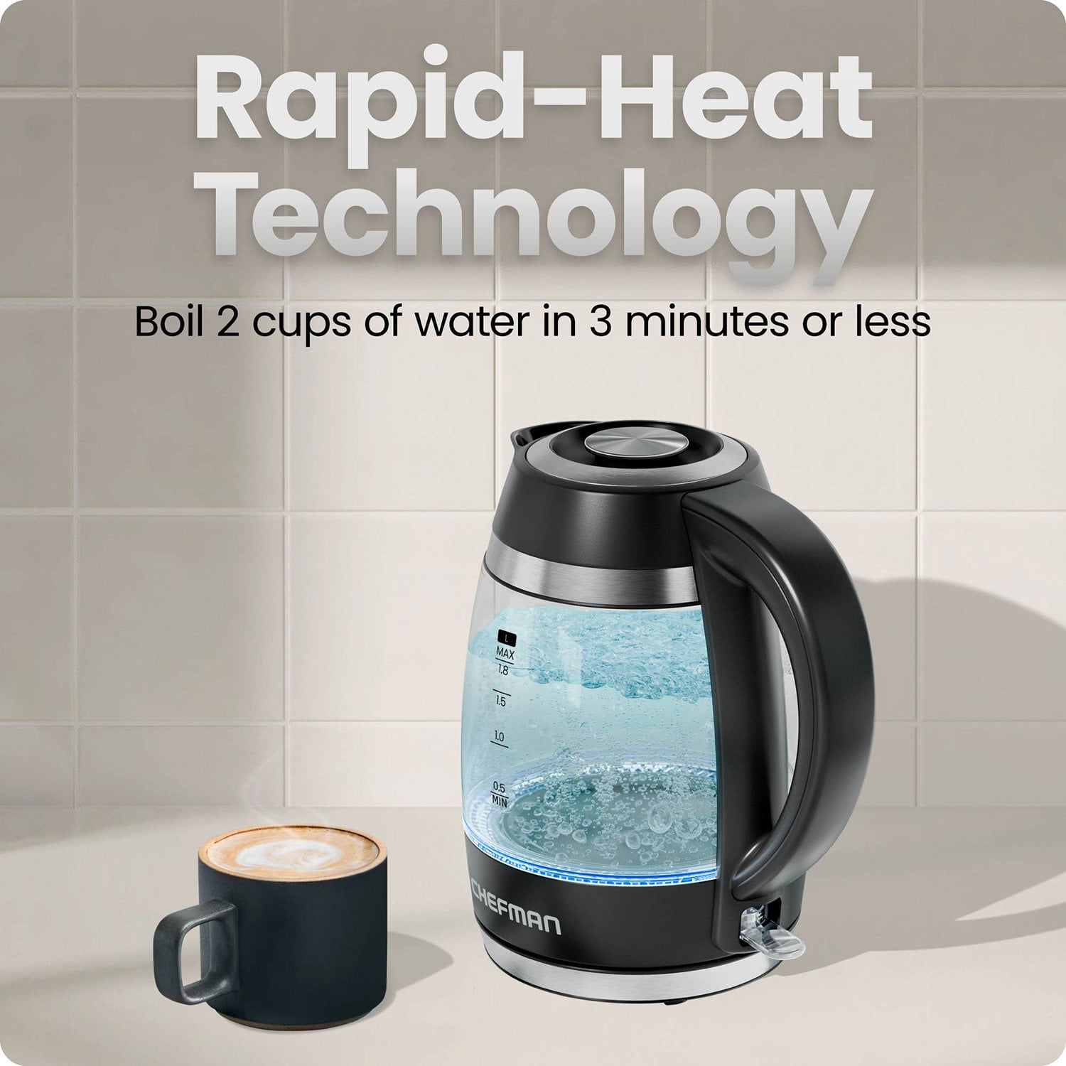 Chefman Fast-Boil 1.8L Electric Kettle, 1500W with Removable Tea Infuser - Image 2