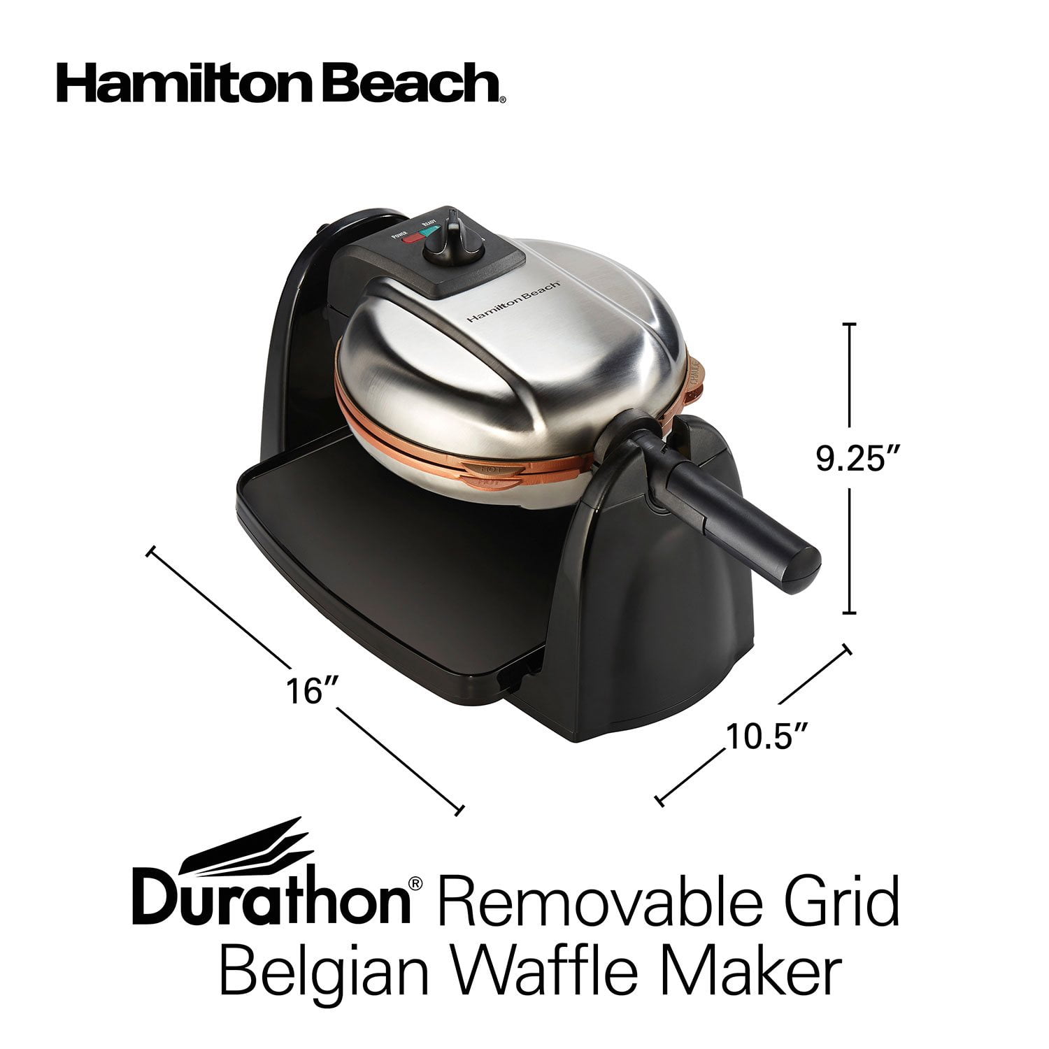 Hamilton Beach Durathon Ceramic Removable-Grid Belgian Waffle Maker - Image 8