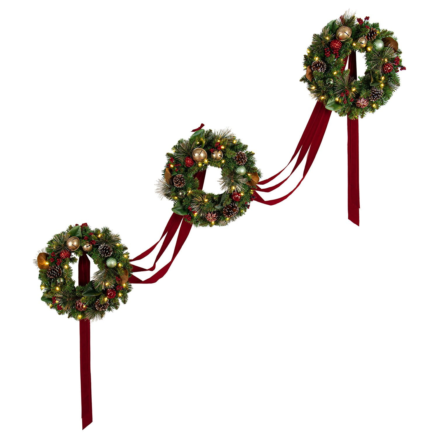 Member's Mark Pre-Lit Three Wreath Door Hanger with Sash - Image 4